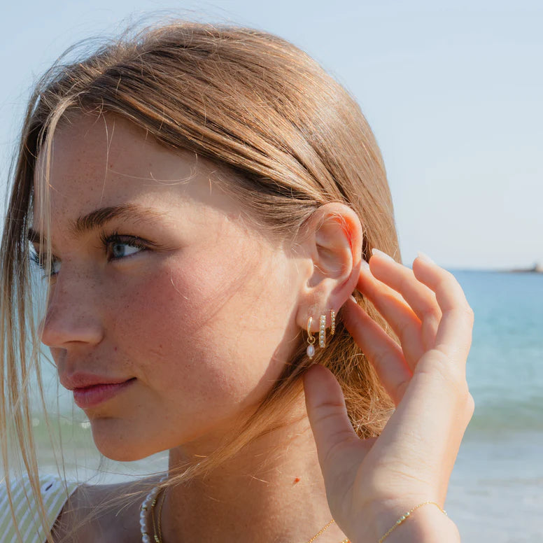 Pearl Beaded U Hoop Earrings