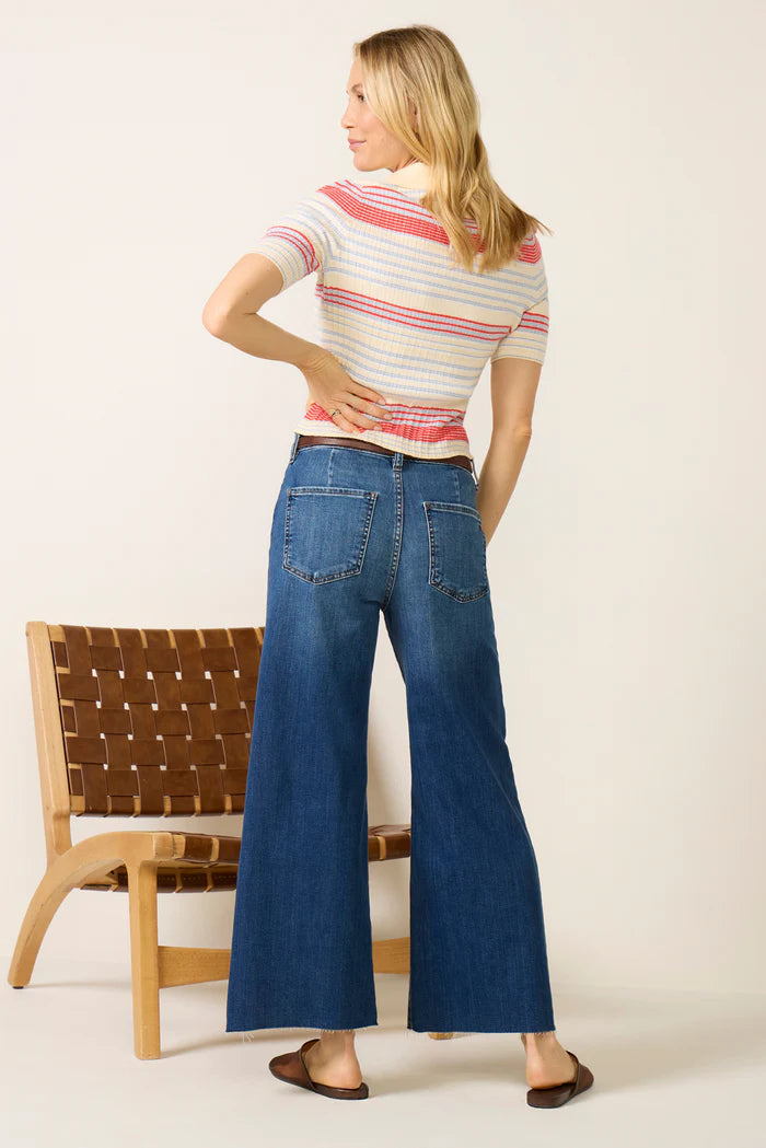 Meg Raw Edge Patch Pocket Wide Leg Jeans