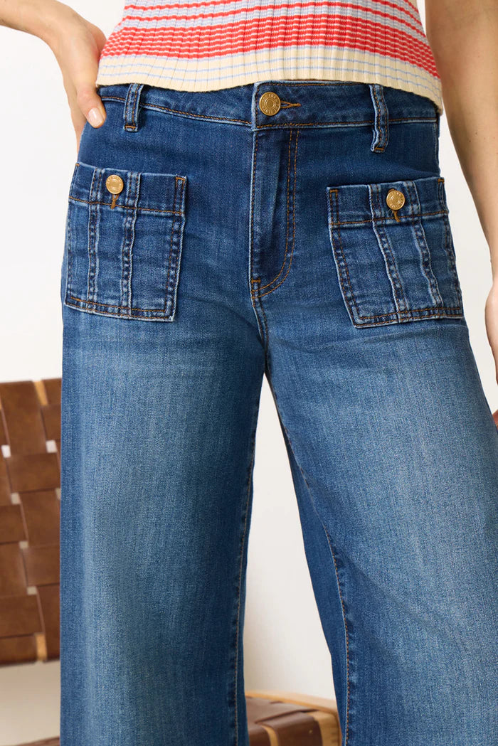 Meg Raw Edge Patch Pocket Wide Leg Jeans