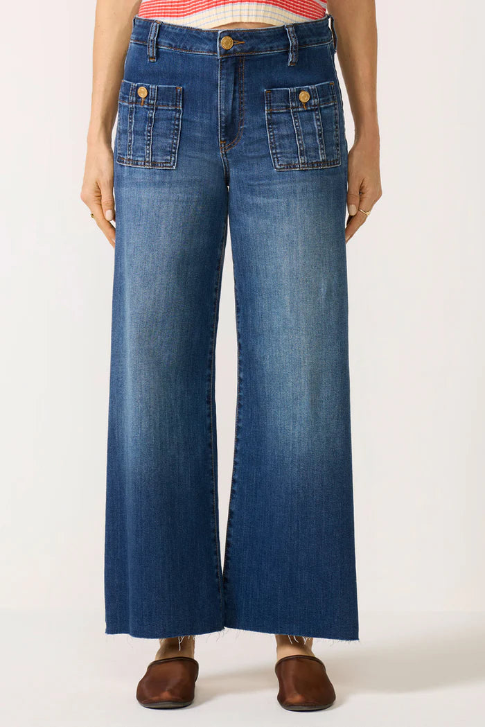 Meg Raw Edge Patch Pocket Wide Leg Jeans