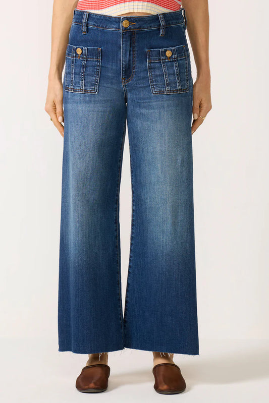 Meg Raw Edge Patch Pocket Wide Leg Jeans