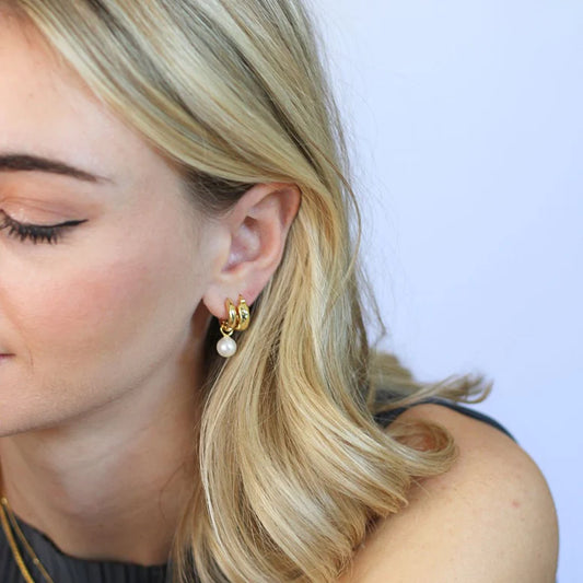 Pearl Charm Hoop Earrings