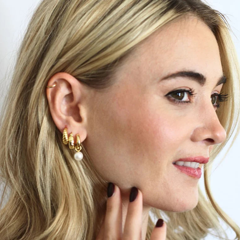 Pearl Charm Hoop Earrings