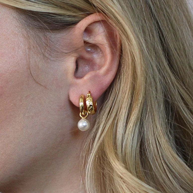 Pearl Charm Hoop Earrings