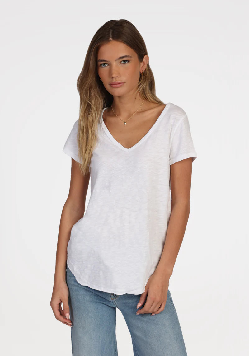 V-Neck Tee with Raw Hem