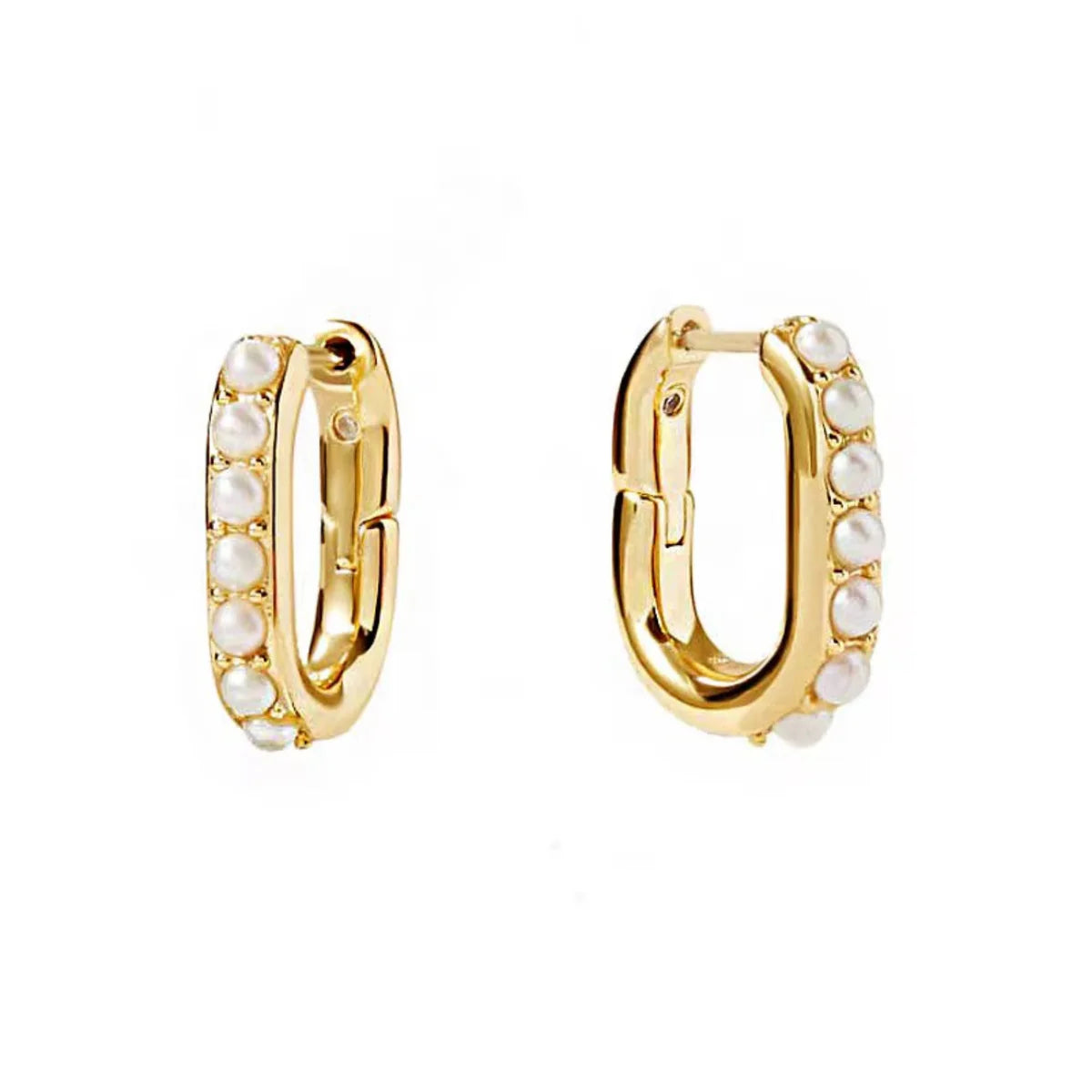 Pearl Beaded U Hoop Earrings
