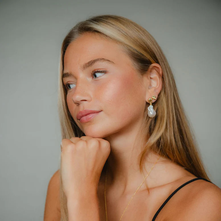 Pearl Dangle Pebble Earrings