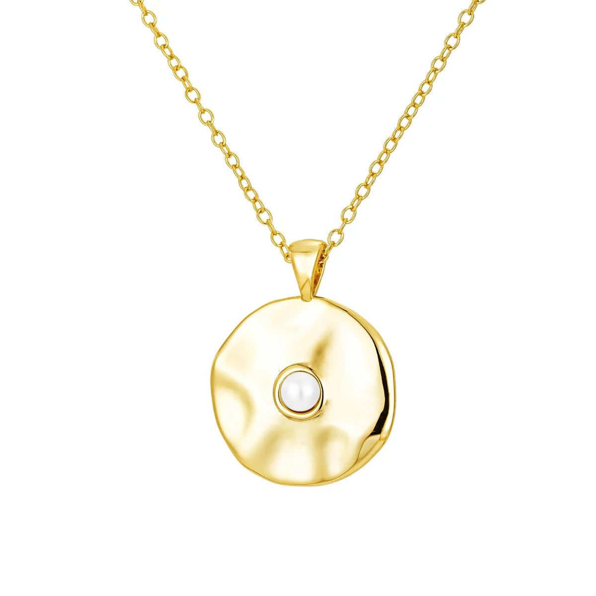 Hammered Coin Pearl Pendant Necklace