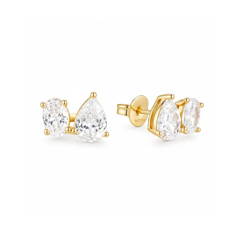 Oval & Pear Cubic Zirconia Two-Stone Earrings